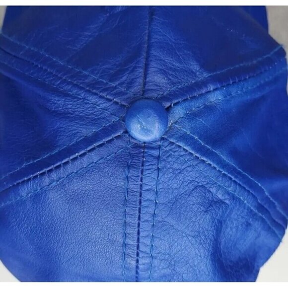 VTG Blue Leather Hat Revelstoke CAT skiing zip strap embroidered cap - Picture 6 of 10